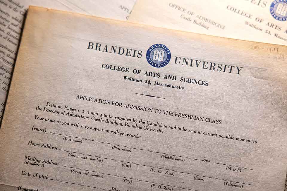 The top section of the first page of the 1947 Brandeis University application.