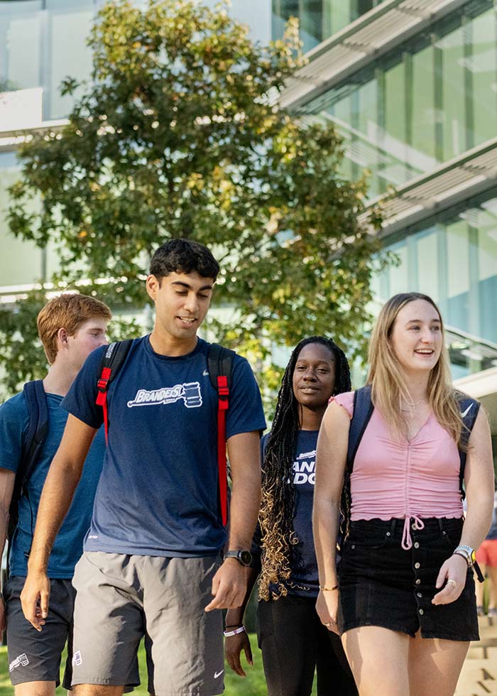 Students walking outside the Humanities building
