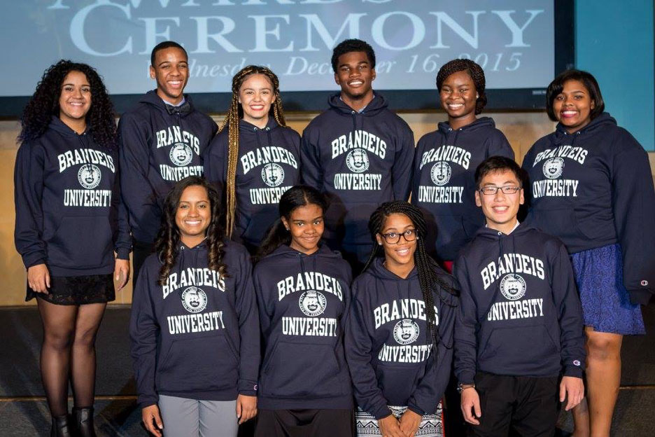 group of students in Brandeis hoodies