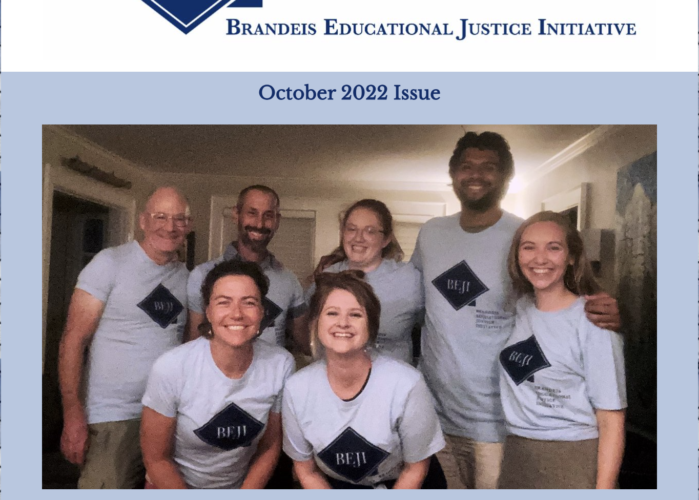 A screenshot from BEJI's October 2022 newsletter cover, showing the BEJI Brandeis team.