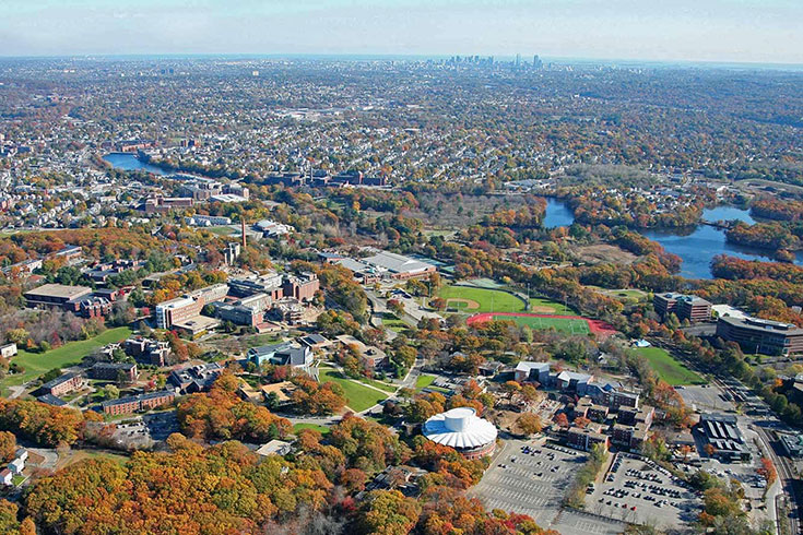 Aerial view of Brandeis and Waltham.