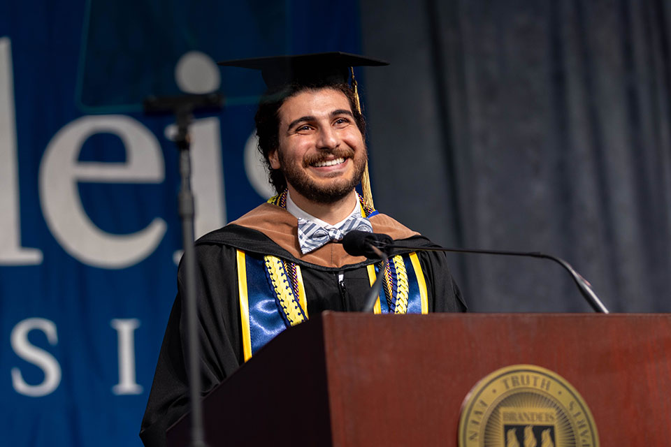 Peter Thabet, IBS MBA’24, delivers the Graduate Student Address