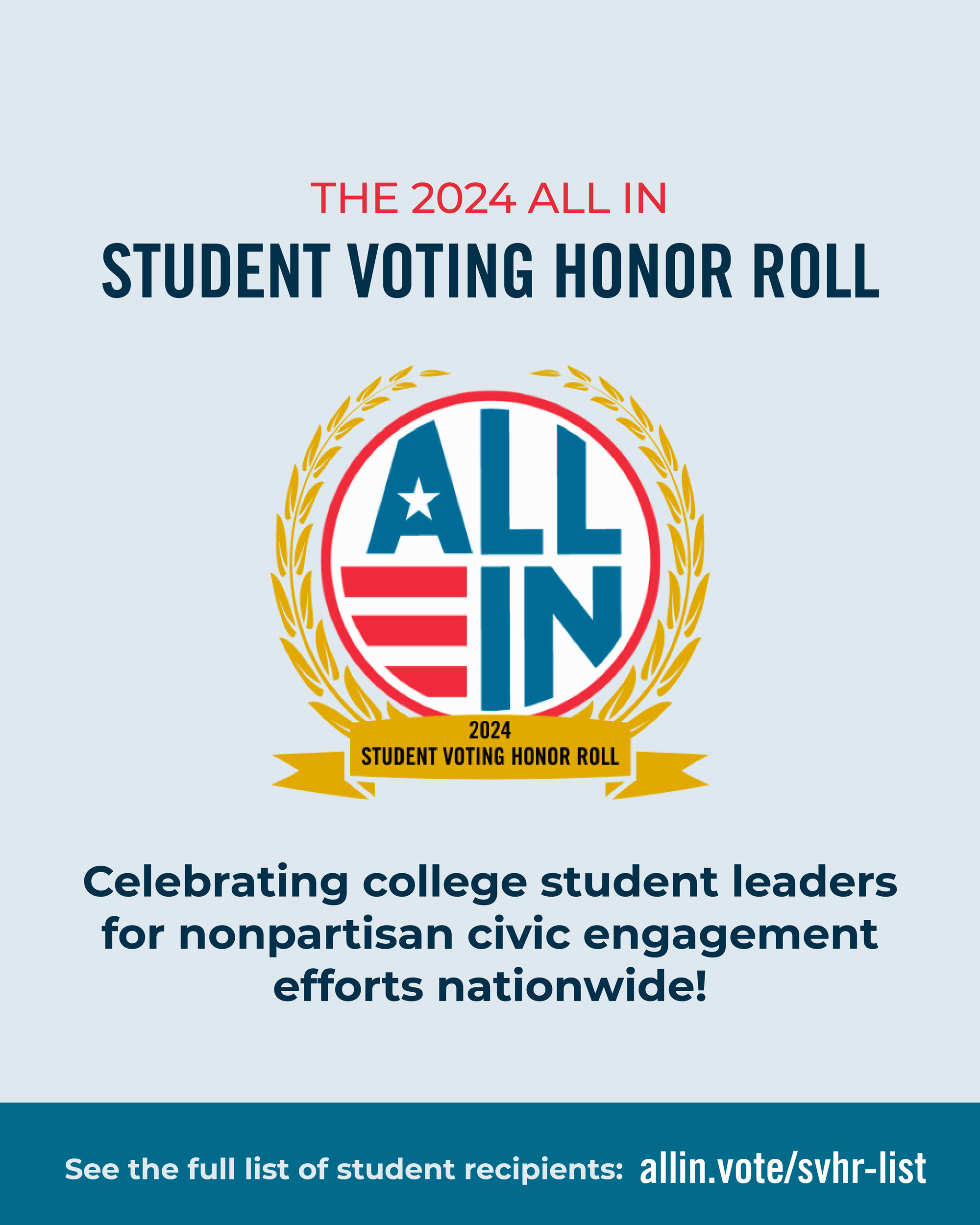 ALL IN Student Voting Honor Roll 2024 logo graphic