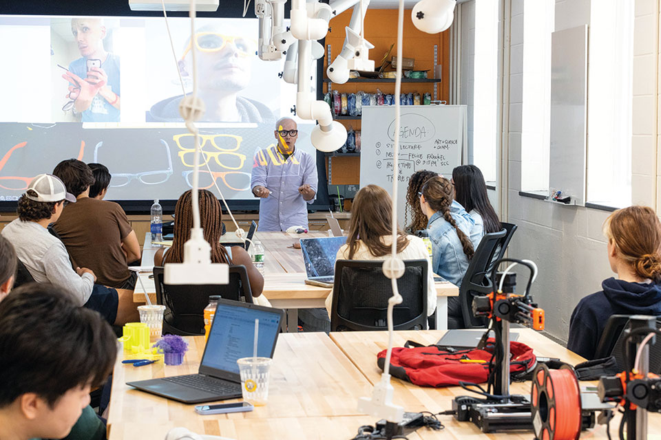 Students in an engineering classroom