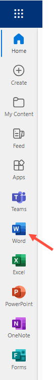 Screenshot of the MS apps available in the left hand app menu