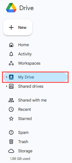 Google Drive Menu with My Drive Highlighted