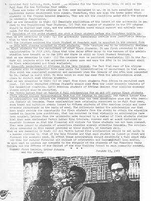 Page 4 of a printed, multi-page newsletter, entitled Black Bulletin #1; black text on white background. The cover includes a photo of a sign with a picture of Malcolm X that states "Malcolm X University" hanging from a window in Ford Hall.
