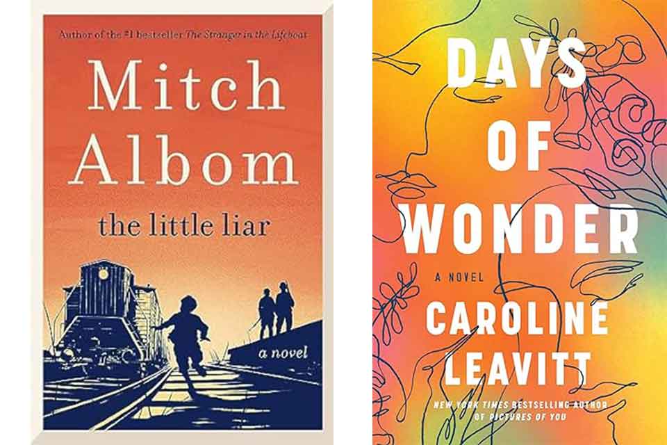 Two book covers: Mitch Albom's the little liar, and Caroline Leavitt's Days of Wonder