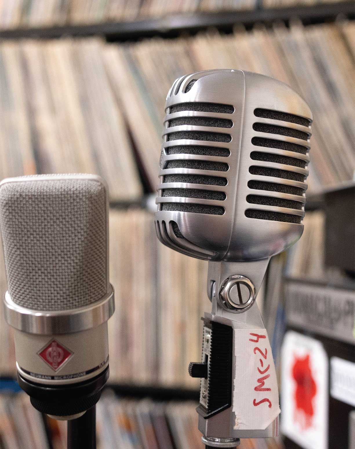 Close up of microphones in a radio station