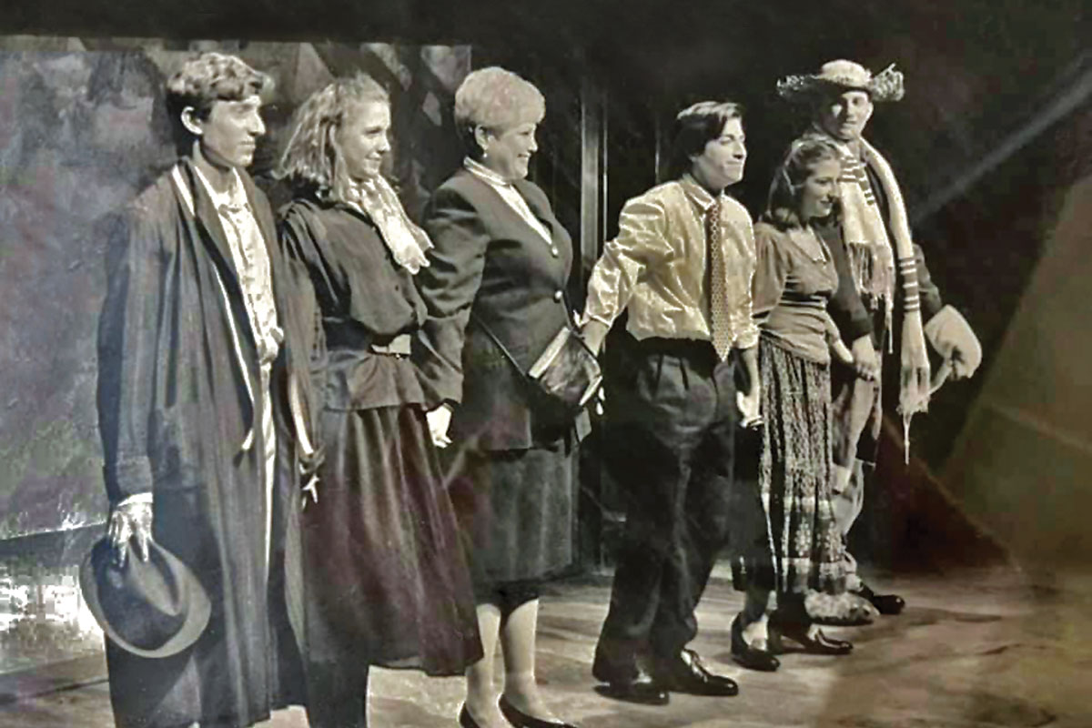 Troyanovsky on stage with other performers in Brandeis' 1994 production of “The God of Isaac.”