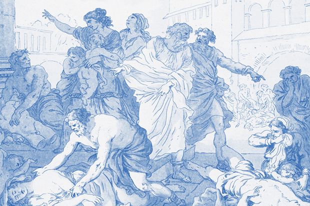 Drawing of plague scene in Athens.