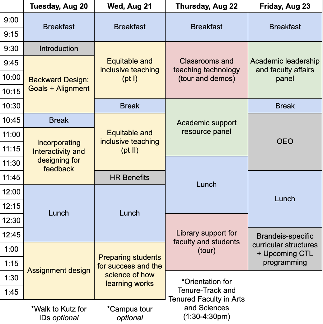 NFO schedule, from Tuesday, August 20th, through Friday, August 23rd, from 9:30 am to 2 pm each day.