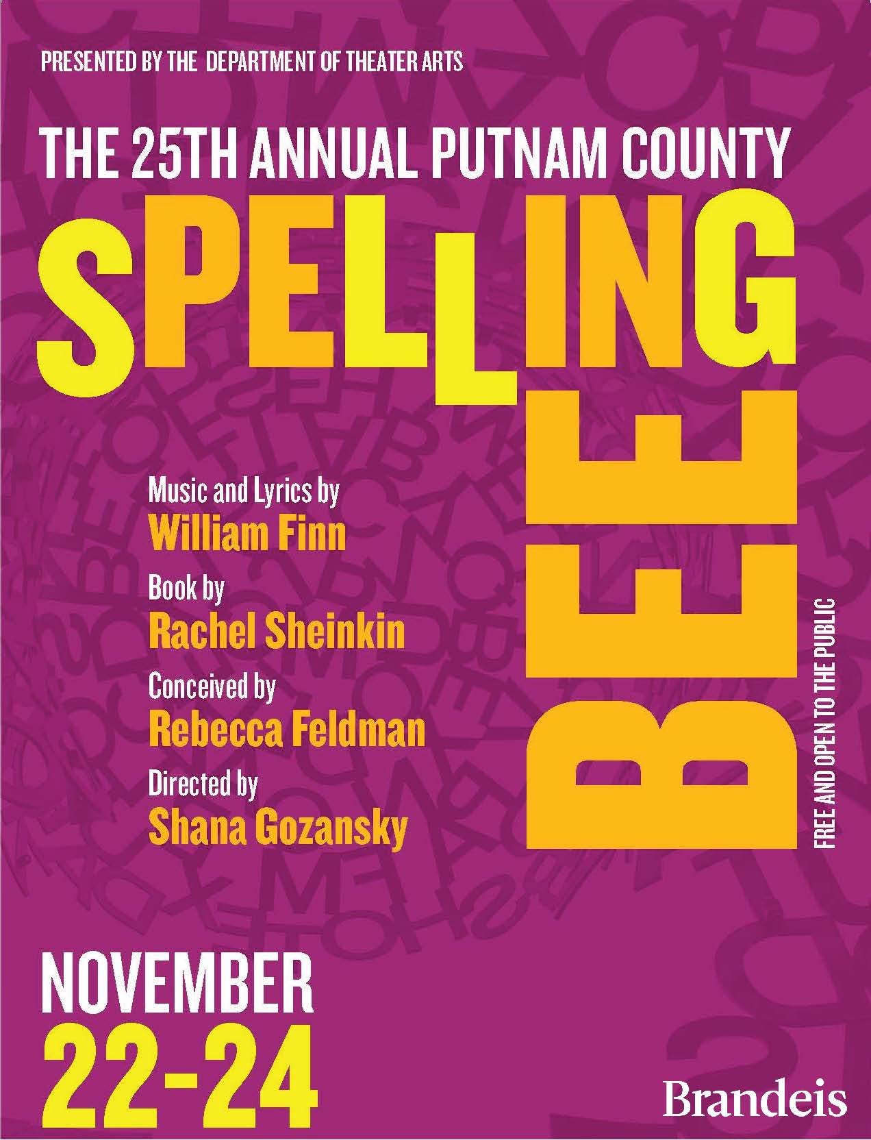 Poster with the details of Spelling Bee on bright pink background