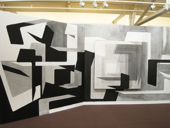 A drawing that fills the entire dimensions of two walls.